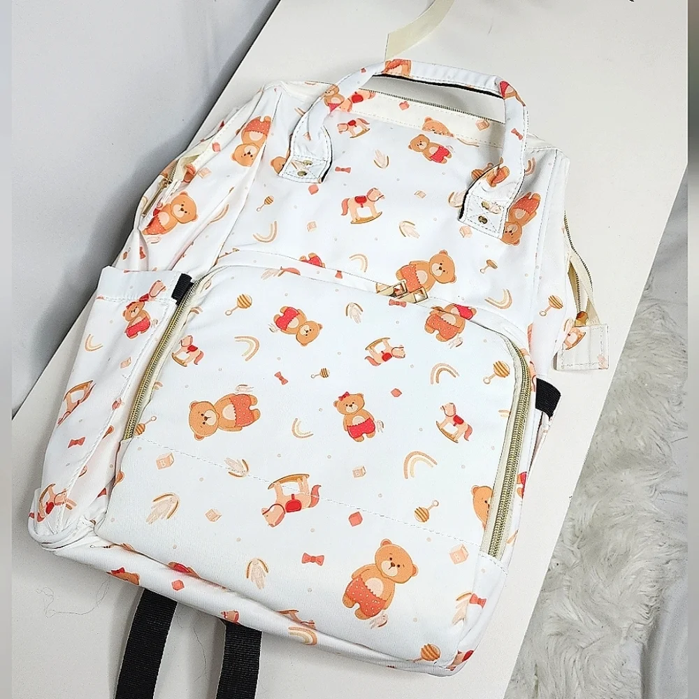 ‼️NEW IN‼️White Teddy Bear Print Diaper Backpack Fast Shipping 📦